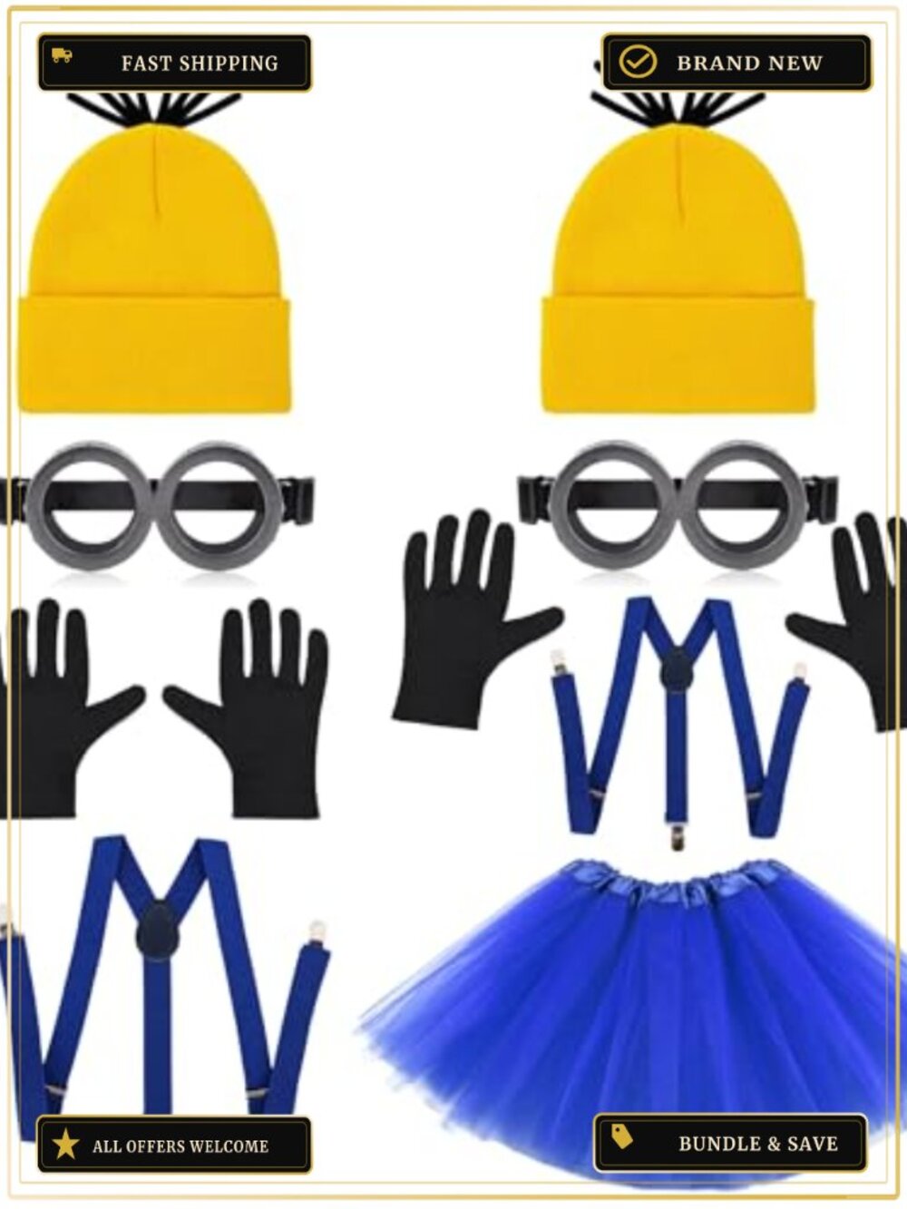 Adult Couples Duo Halloween Costume Set Hat Goggles Gloves Tutu Suspenders